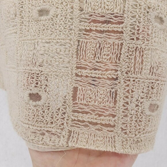 Cynthia Rose Beige Semi Sheer Lace Top Blouse Size SMALL Embroidered Rhinestone - Picture 6 of 7